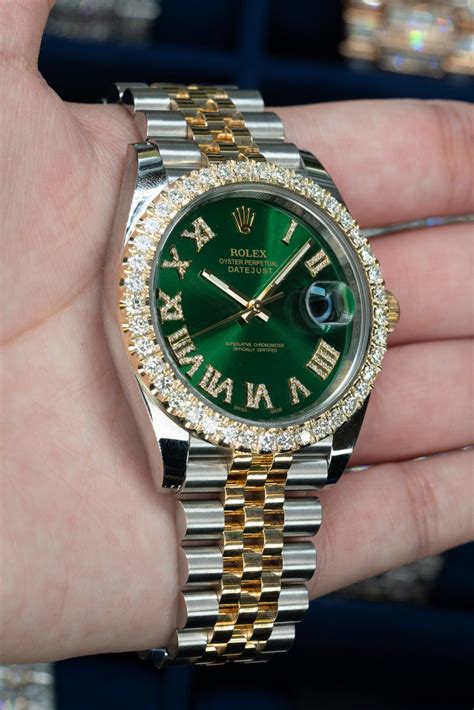 green face rolex with diamonds|rolex with green bezel.